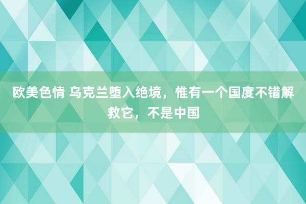 欧美色情 乌克兰堕入绝境，惟有一个国度不错解救它，不是中国